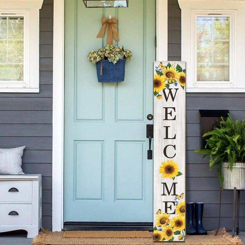Seimip Sumflower Porch Sign Welcome Sign For Front Porch Fall Sunflowers Home Decor Sunshine Welcome Sign for Indoor Outdoor Garden Wooden Vertical Sign For Patio Front Door Porch Wall Yard - Image 4